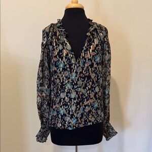 Ramy Brook Floral Print Metallic Blouse